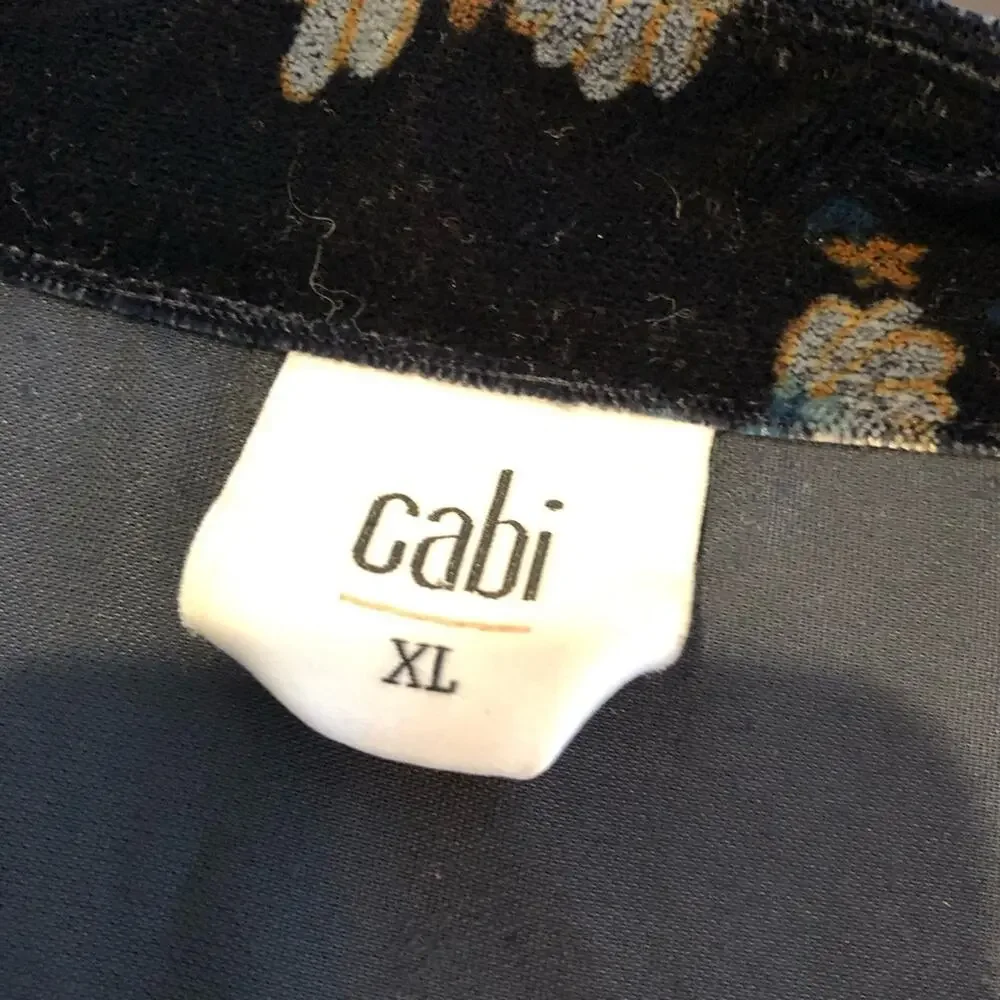 Cabi Decked Out navy blue floral velvet belted midi dress Extra Large XL #3875